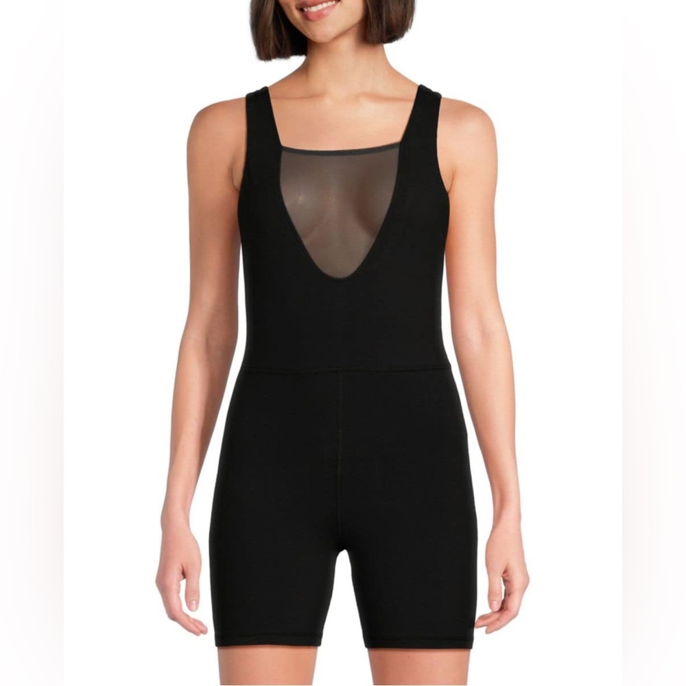 New $98 WEWOREWHAT Sexy Mesh Trim Shapewear Bodysuit In BLACK , Sz XS